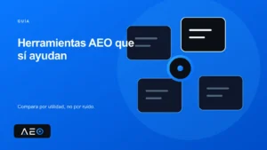 Cuatro herramientas AEO organizadas alrededor de una señal de selección azul.