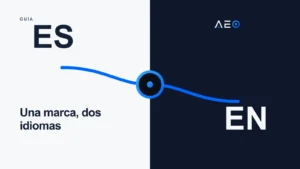 Dos rutas de contenido, español e inglés, convergen en una misma marca seleccionada.